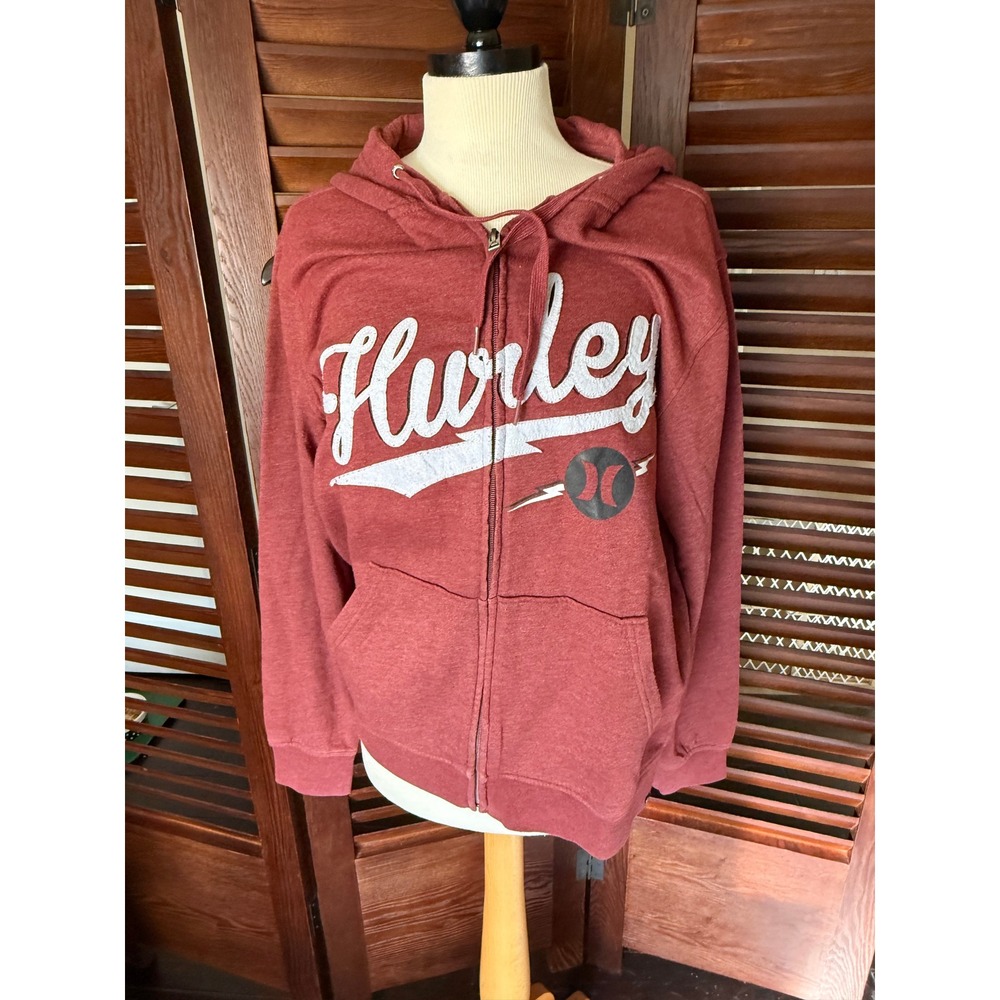 Hurley Red Heather Full Zip Hoodie Sweatshirt Logo Graphic Size Medium